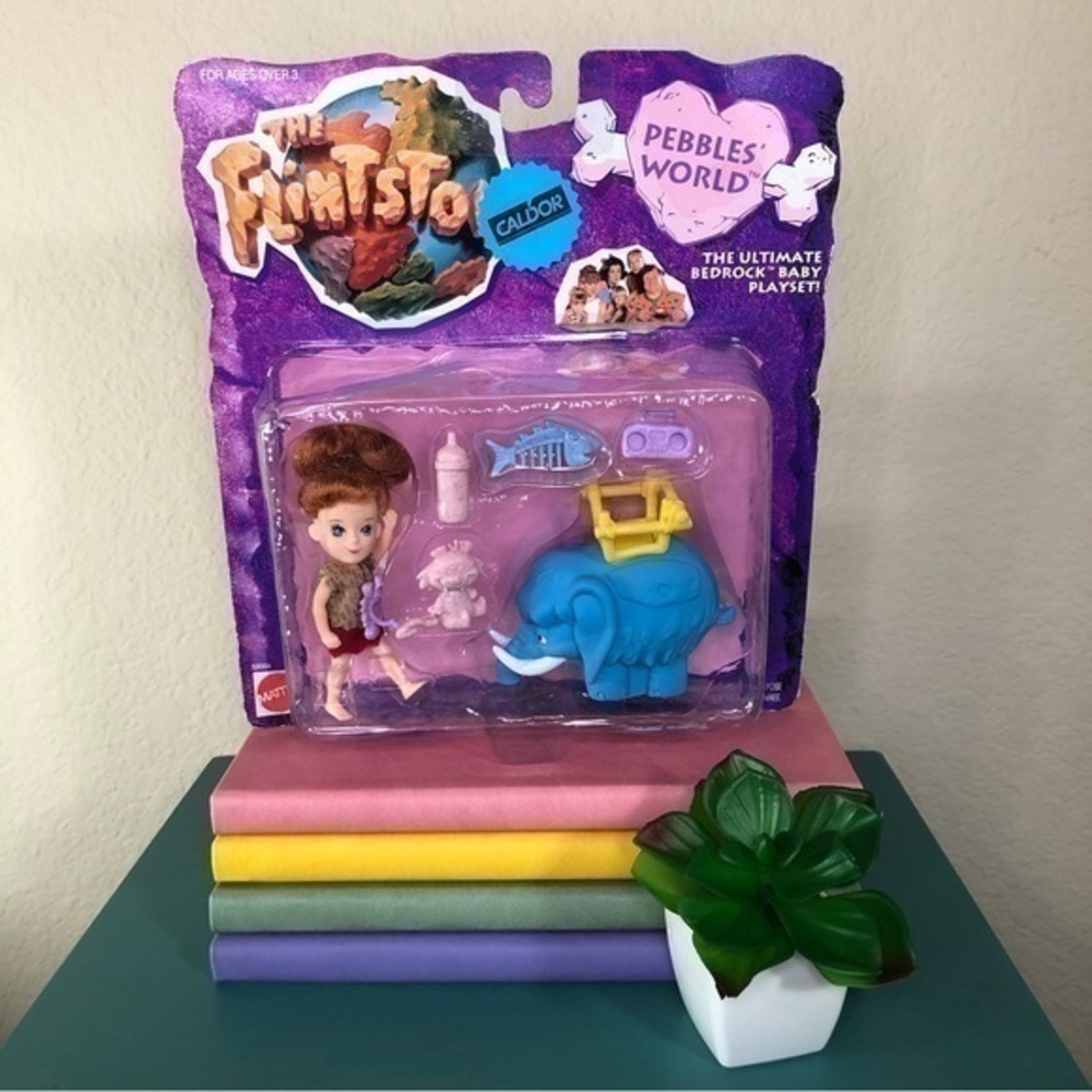 The Flintstones Pebbles’ World Bedrock Baby Playset Doll Flintmobile Elephant